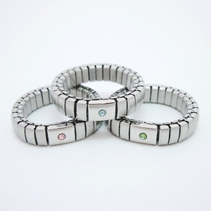 Narrow Stainless Steel Stretch Crystal Ring - Green only!